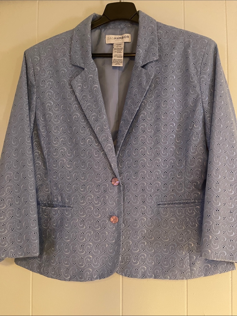 Sag Harbor Light Blue Eyelet Notch Collar Blazer